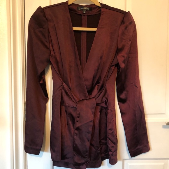 Dynamite Burgundy Satin Wrap Top - Picture 2 of 3
